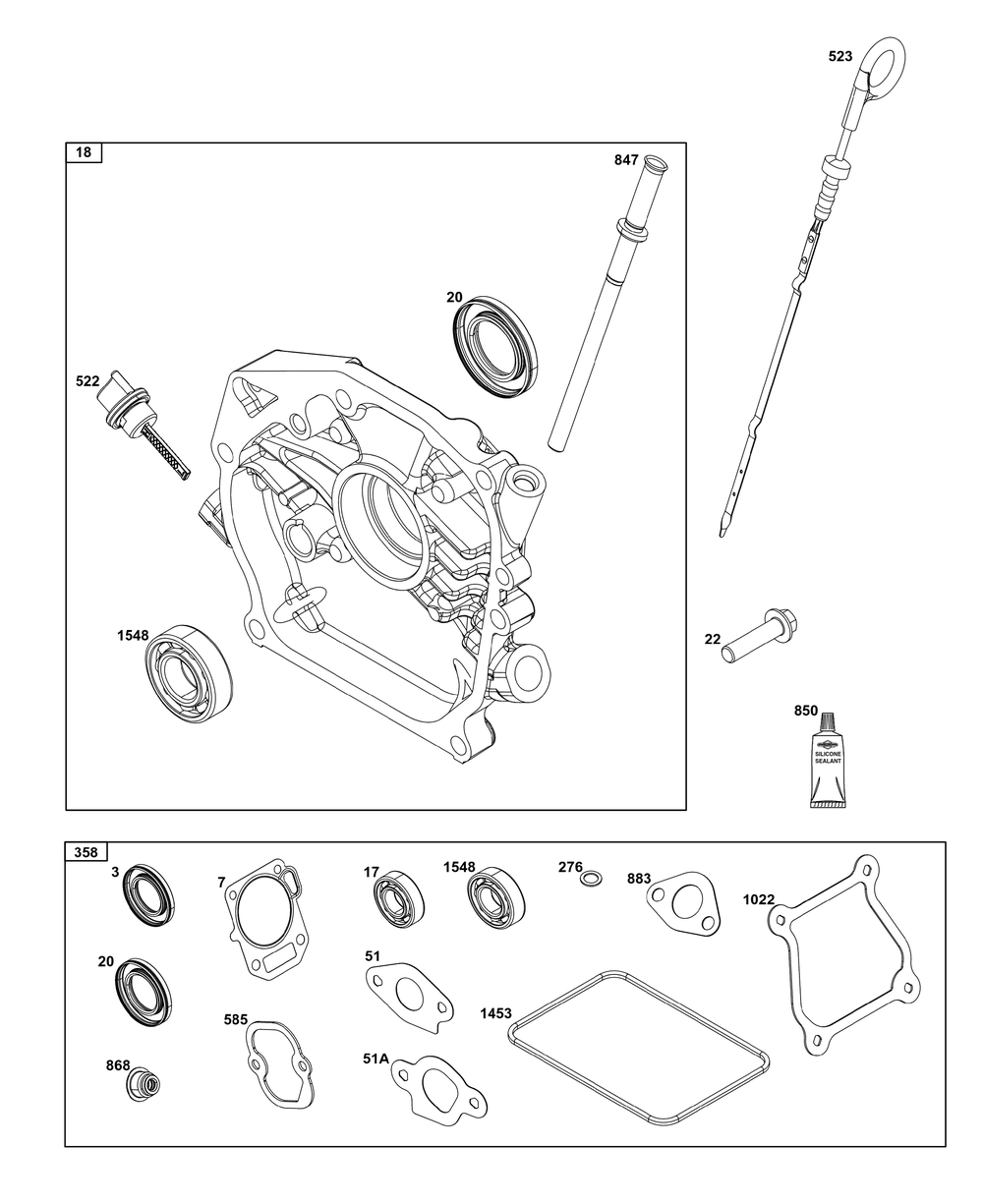 Crankcase Cover/Sump And Lubrication Group Diagram and Parts List for 12V337-0025-F1 100000 - 19Z999 Briggs and Stratton Engine